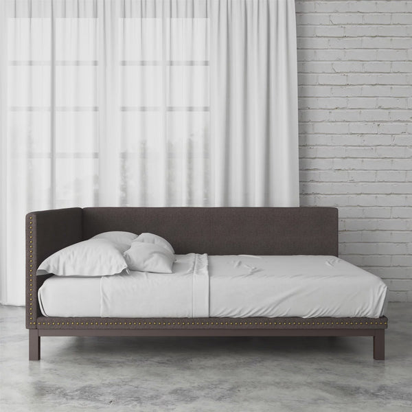 Bellamy Studios Mid Century Upholstered Modern Daybed, Full Size, Gray Linen